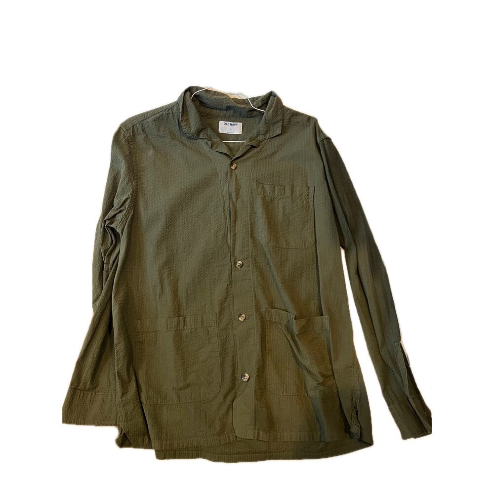 Old Navy Long Sleeve Ribbed Green Button Down Shirt Mens L